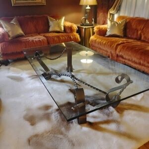 Elegant Glass Coffee Table with Black Metal Accents